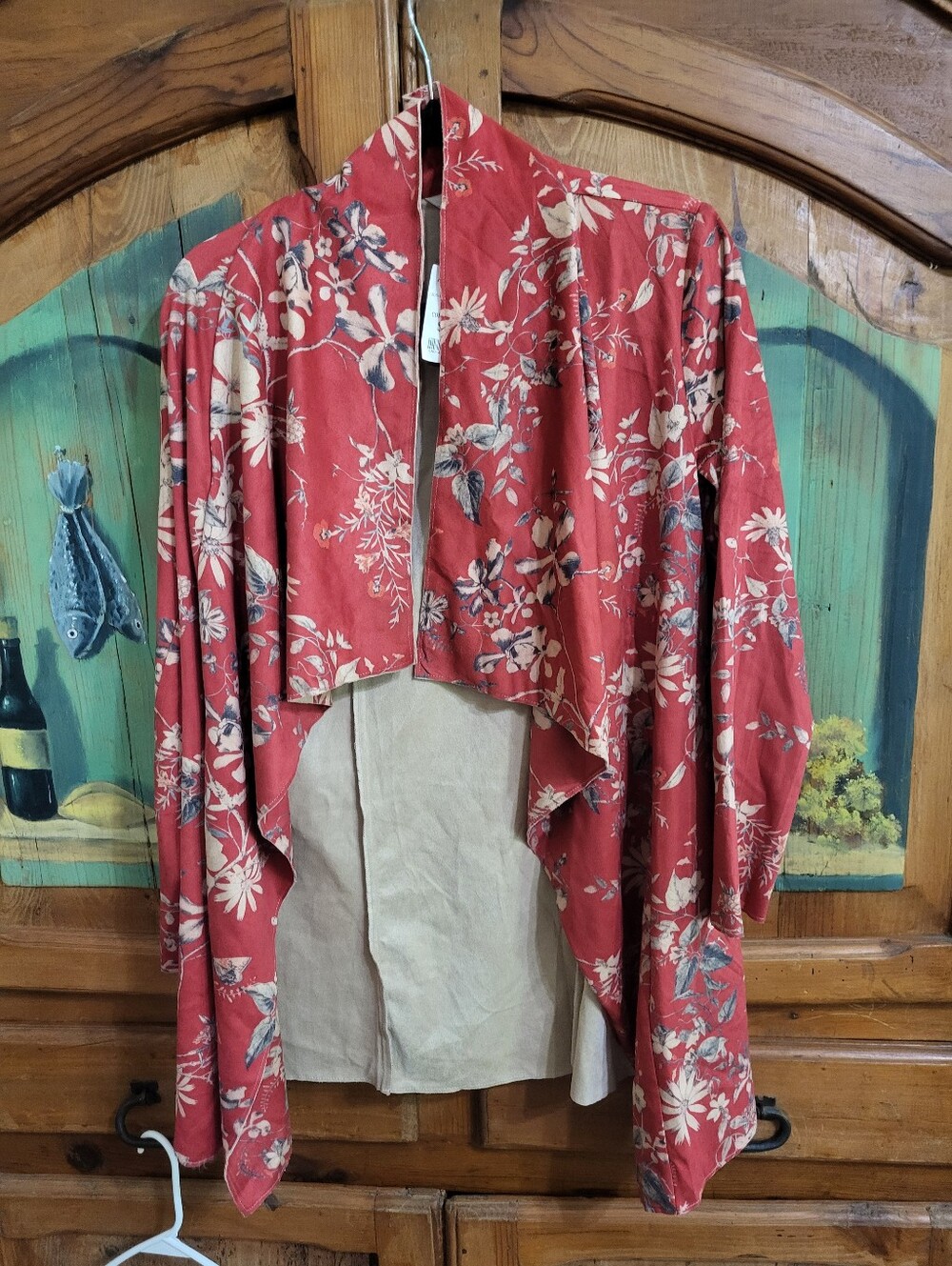 Floral Open-Front Draped Cardigan